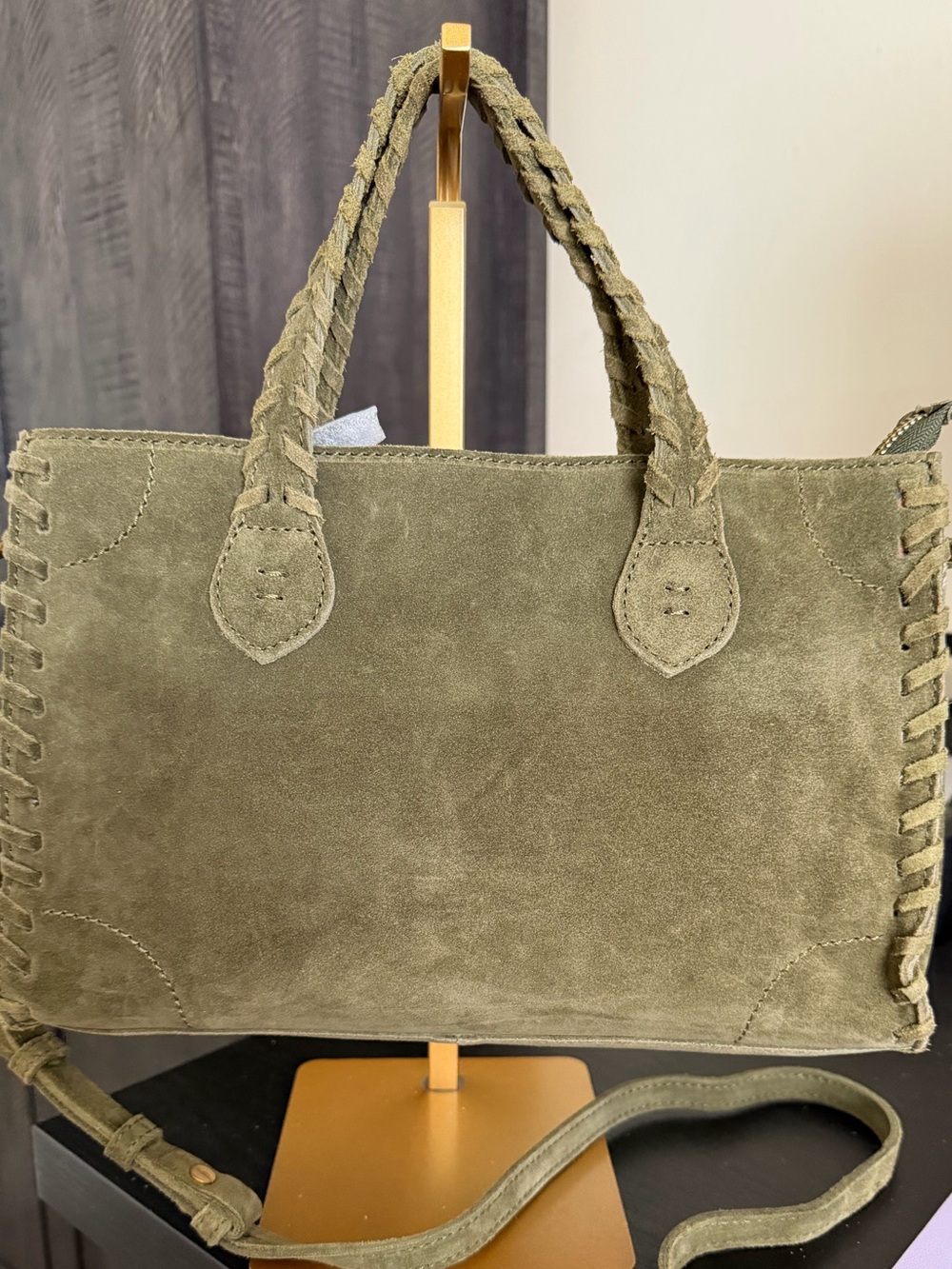 NWT Margot Italian suede satchel in olive  green color w crossbody strap